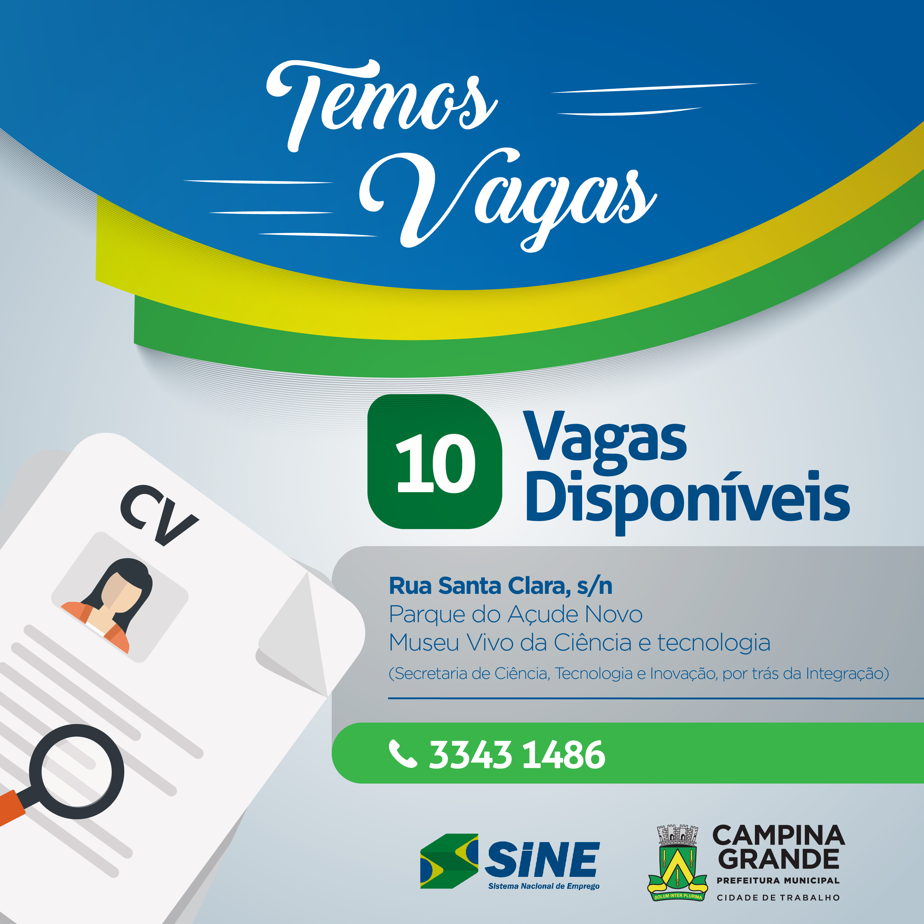 O Sine Municipal oferece 10 vagas de emprego